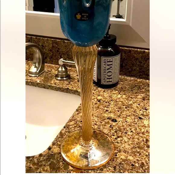 Beautiful Murano Turquoise Crystal Glass Table Candle Holder - Picture 2 of 5
